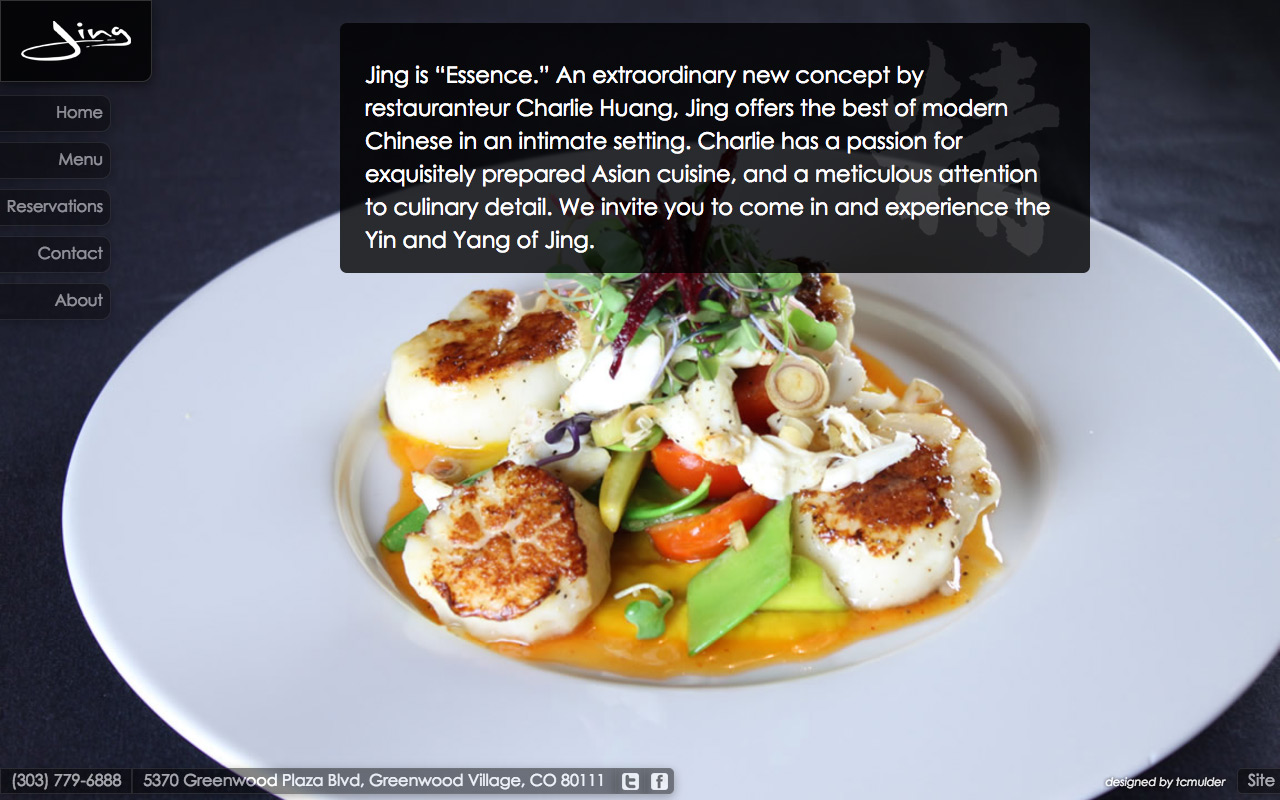 Screenshot of website designed for Jing restaurant