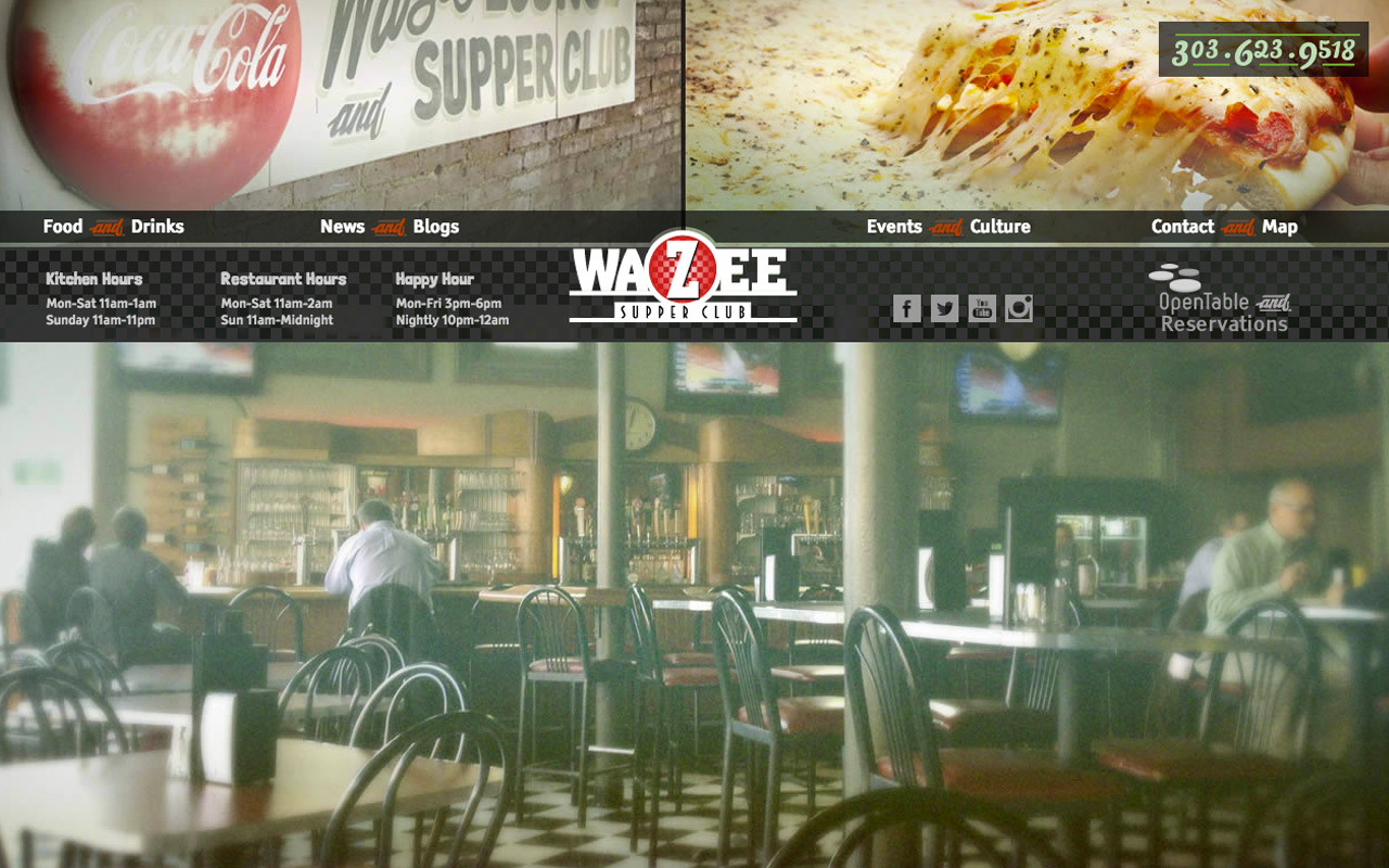 Screenshot of website designed for Wazee Supper Club