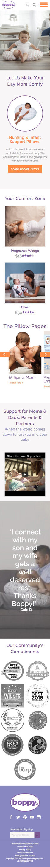 Website developed for Boppy at phone screen width