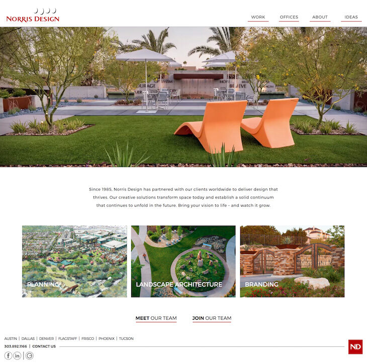 Screenshot of website development for Norris Design