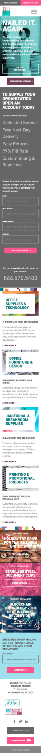 Phone screenshot of web development for EON Office website
